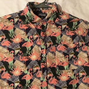 Massive Men's Short Sleeve Button Up Pink Flamingo Hawaiian Shirt Size Small